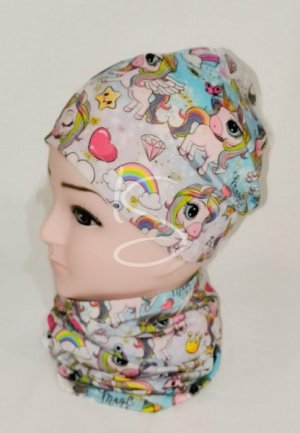 Čepice klasik s jednorožcem na tyrkysovo růžové