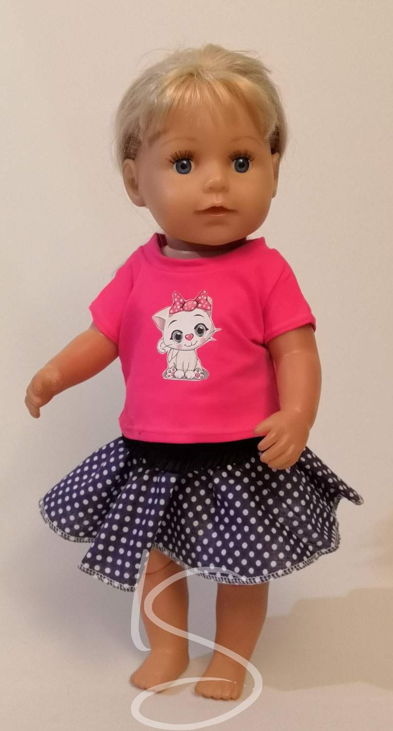 Tričko sytě růžové s bílou kočkou