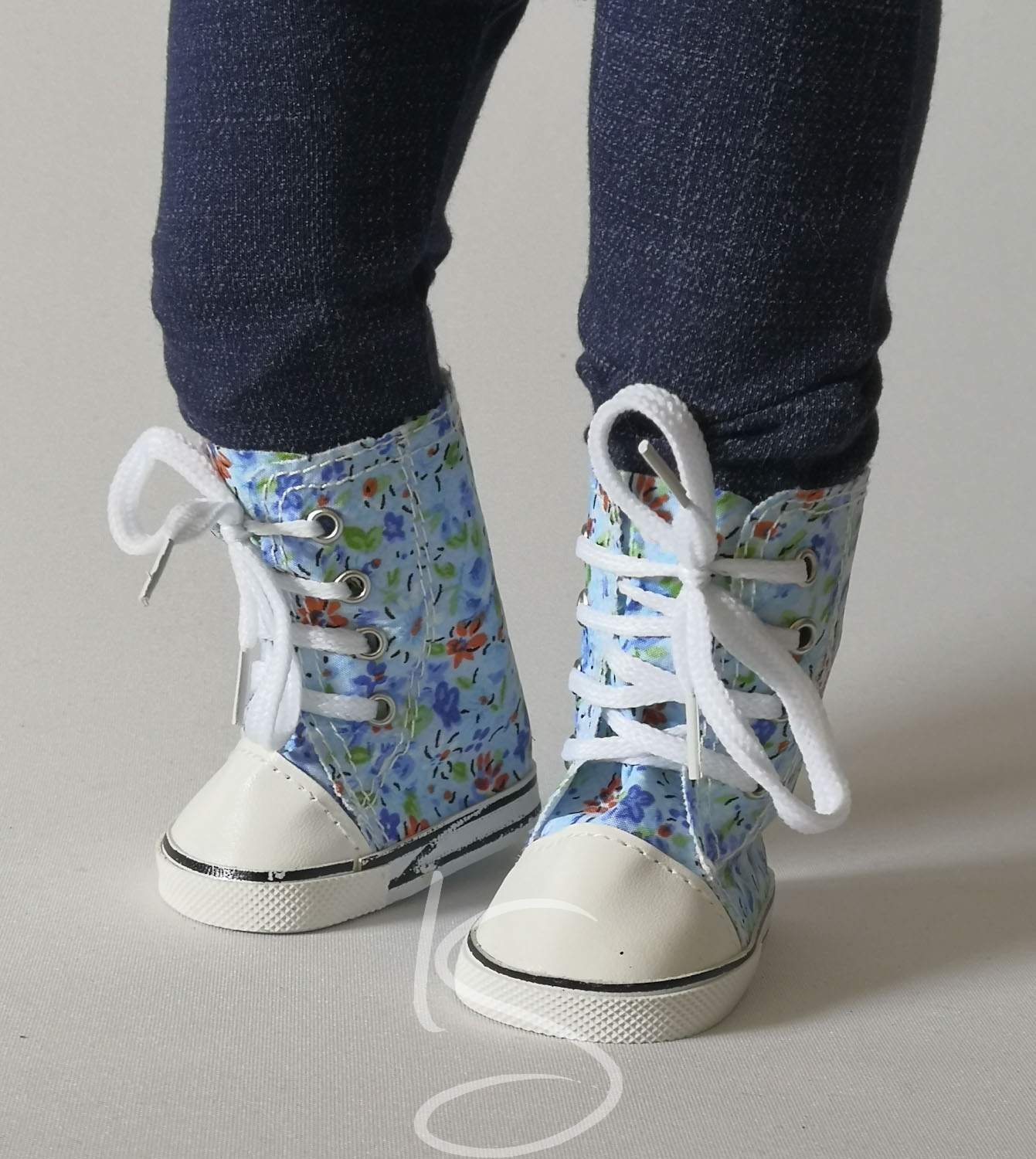 Boty vysoké modré s květy