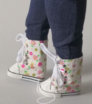 Boty vysoké bílé s barevnými květy