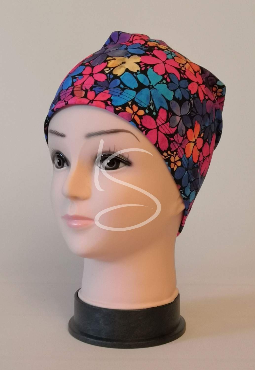 Čepice klasik Květy tyrkys