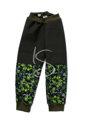 Zelené puzzle khaki softshelové kalhoty