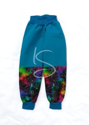 Galaxie tyrkysové softshelové kalhoty, petrolejové náplety