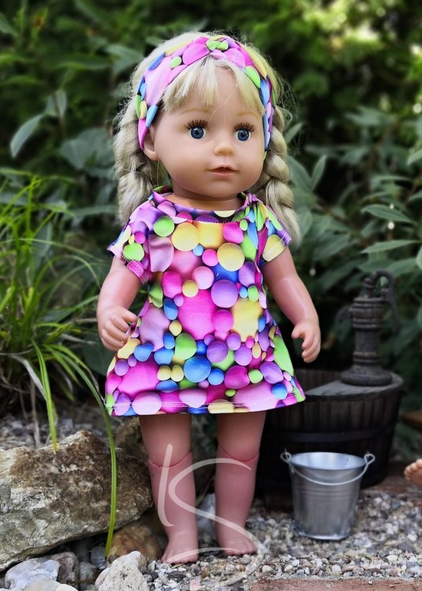 Barevné kuličky - set šaty, kalhotky, čelenka