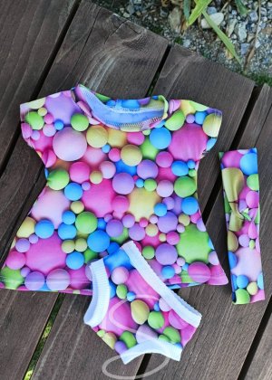 Barevné kuličky - set šaty, kalhotky, čelenka