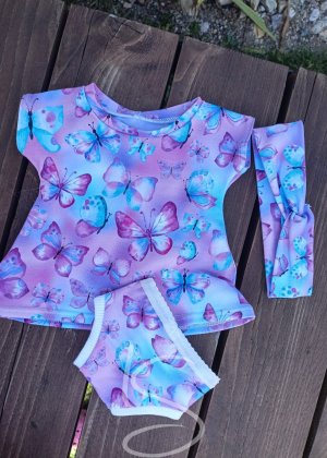 Set motýly na růžové  - šaty, kalhotky, čelenka