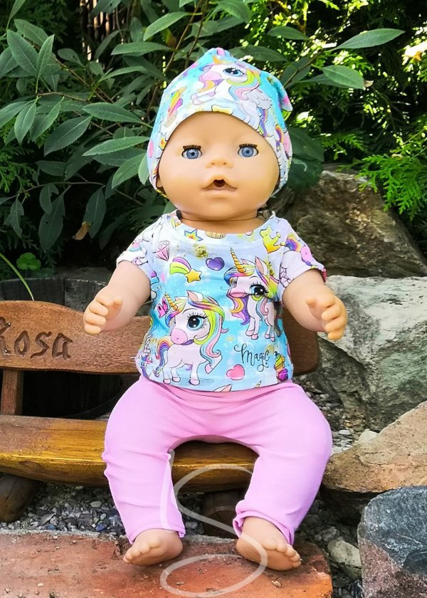 Tričko, legíny a čepice Jednorožci s růžovou