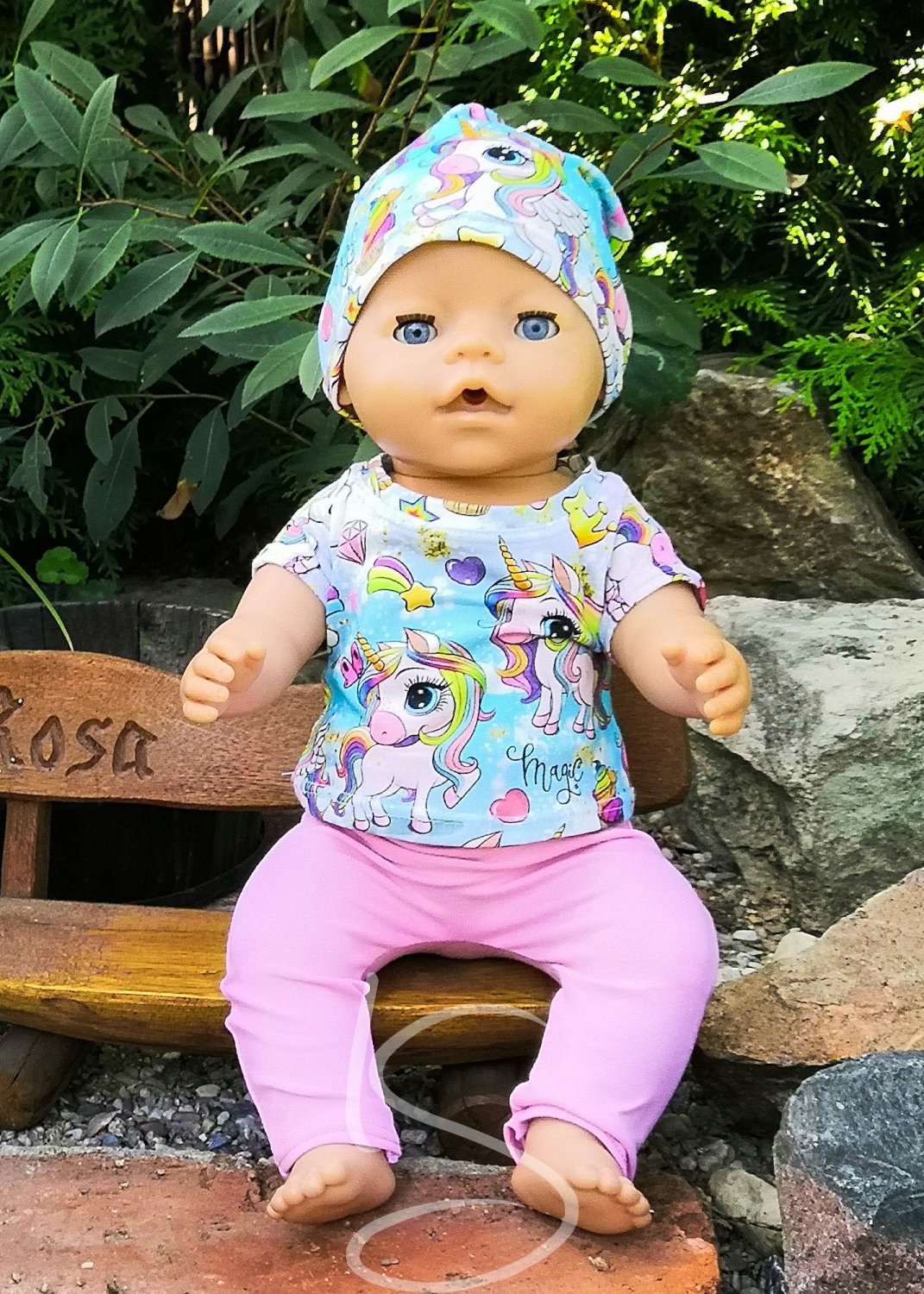 Tričko, legíny a čepice Jednorožci s růžovou