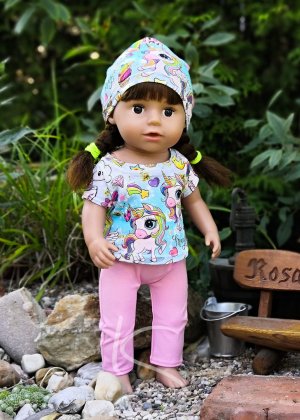 Tričko, legíny a čepice Jednorožci s růžovou