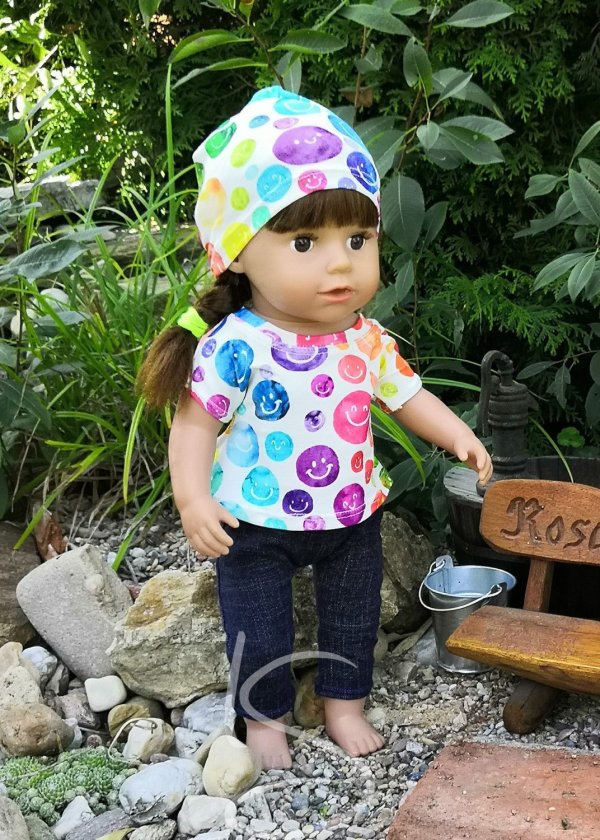 Tričko, legíny a čepice barevné smajliky s modrou