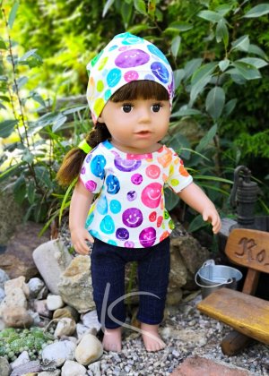 Tričko, legíny a čepice barevné smajliky s modrou