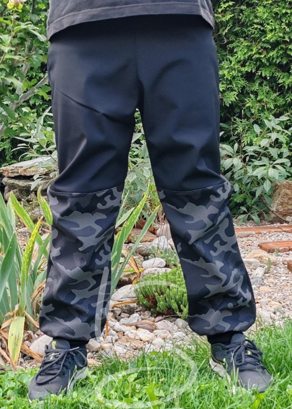 Softshelové zateplené kalhoty reflexní maskáč