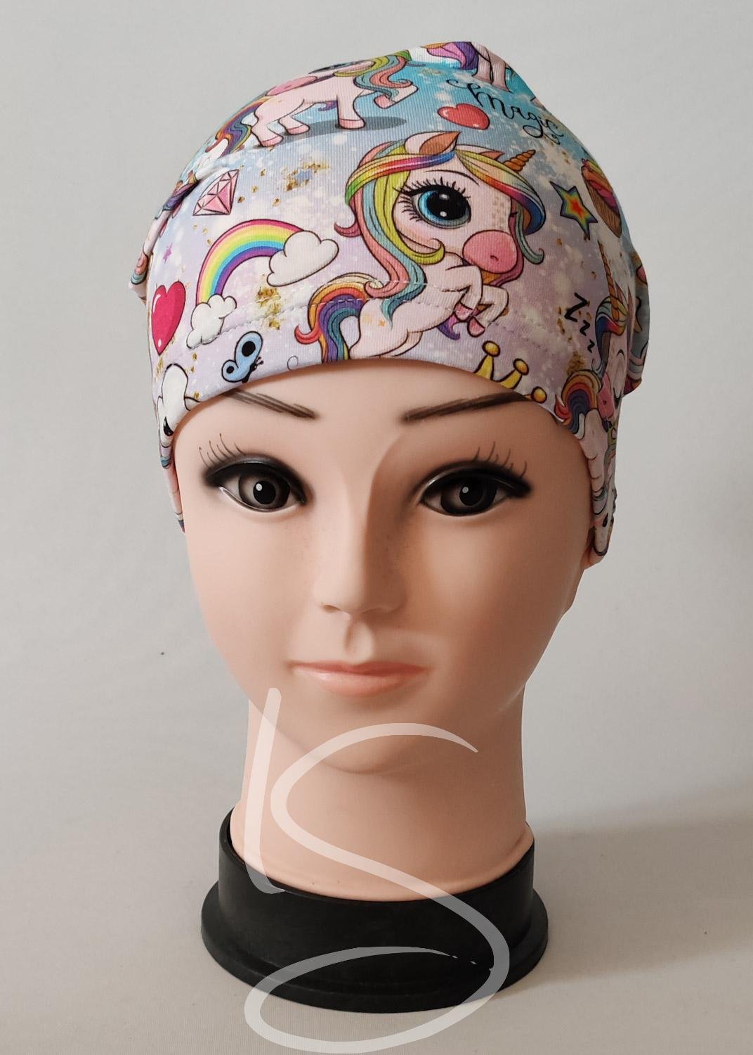 Čepice klasik s jednorožcem na tyrkysovo růžové