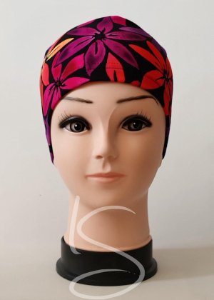 Čepice klasik Fialová-červené květy