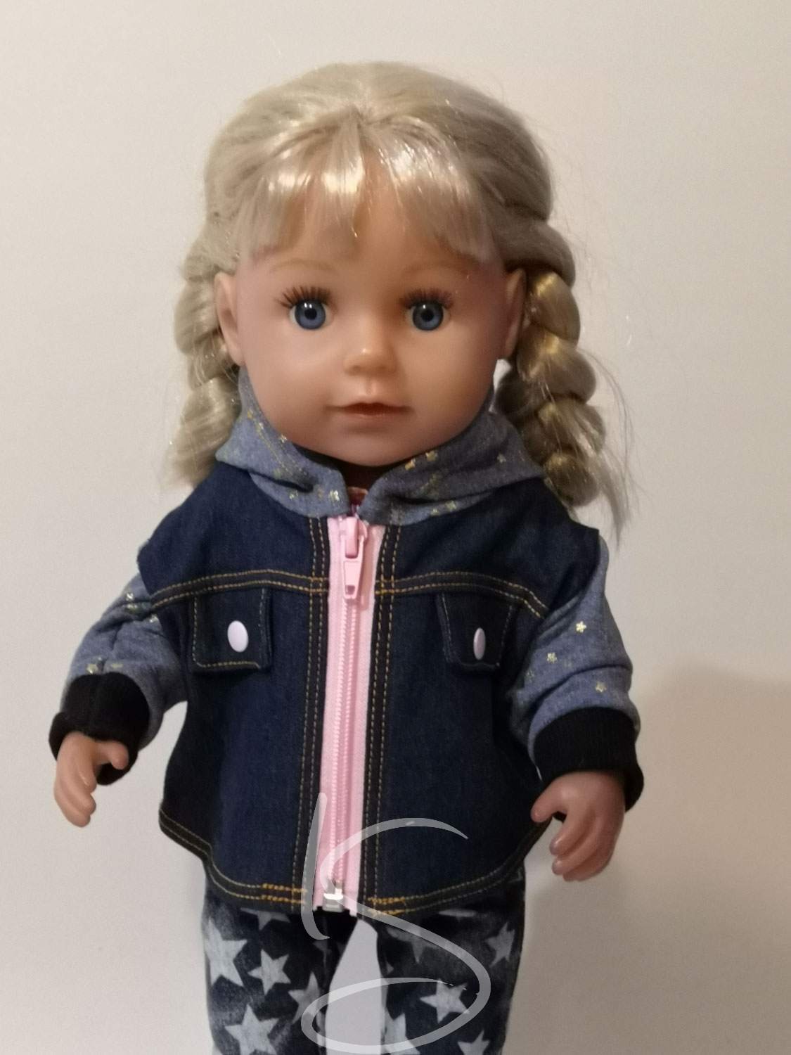 Riflová bunda modrá s kapucí